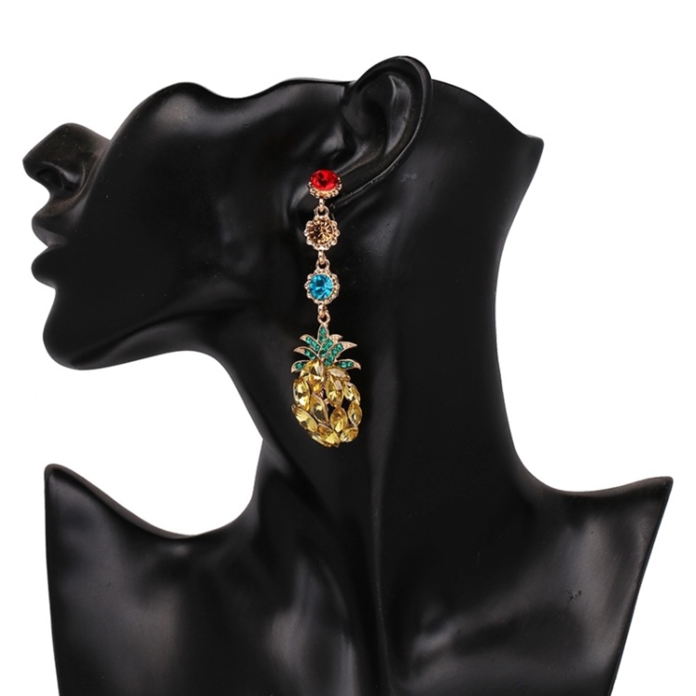 New! Rhinestone Pineapple Drop Earrings - Picture 1 of 8